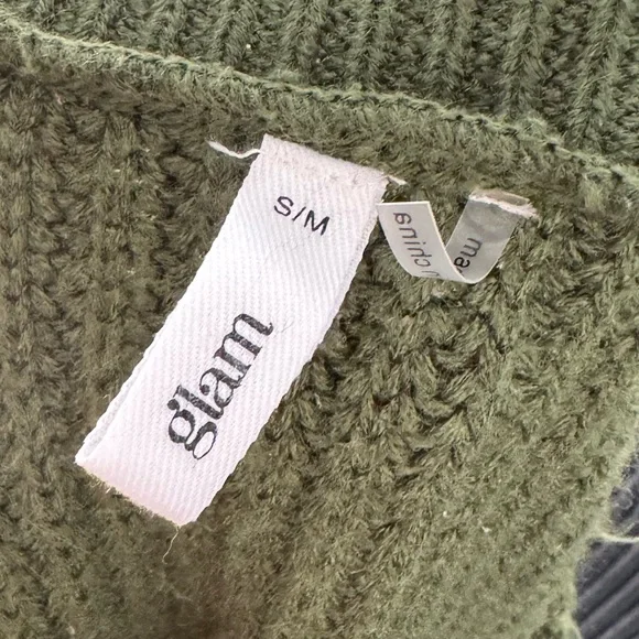 Glam Green Distressed Hen V-Neck Long Sleeve Knit Sweater S/M - Picture 9 of 9